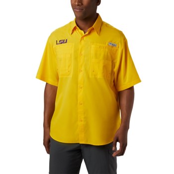 Columbia Collegiate PFG Tamiami Short Sleeve - LSU, Camisa Amarillos Para Hombre | 431278-QHA